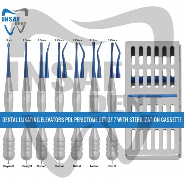 Dental Luxating Elevators PDL Periotome Set of 7 With Sterilization Cassette
