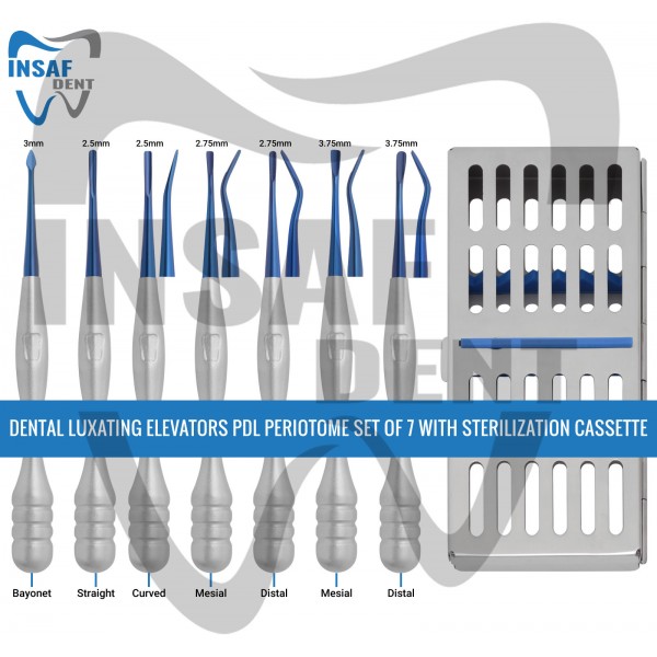Dental Luxating Elevators PDL Periotome Set of 7 With Sterilization Cassette