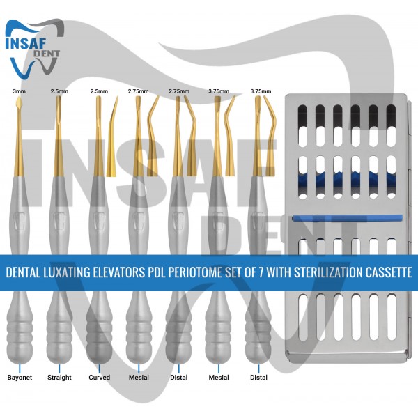 Dental Luxating Elevators PDL Periotome Set of 7 With Sterilization Cassette