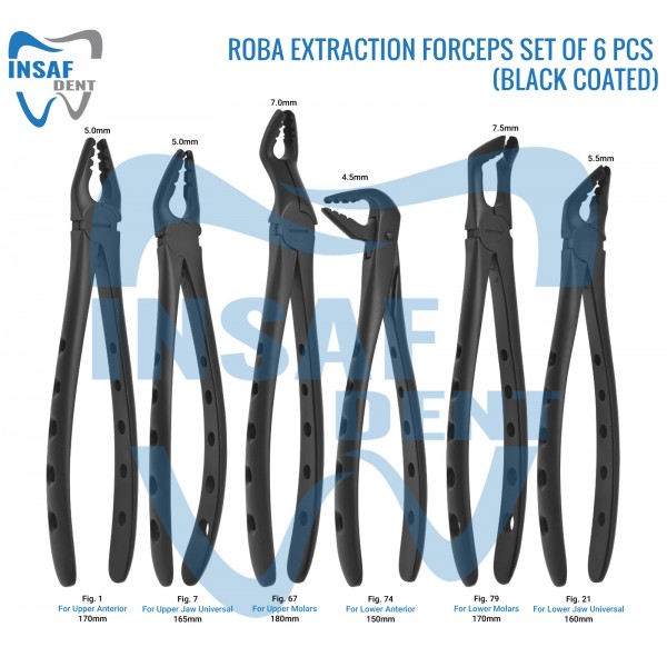 Roba Extraction Forceps Set Of 6 Pcs (Black Coated)