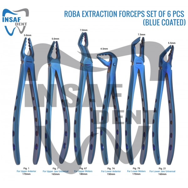 Roba Extraction Forceps Set Of 6 Pcs (Blue Coated)