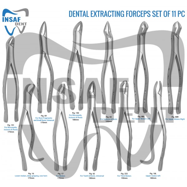 Dental Extracting Forceps Set of 11 pc